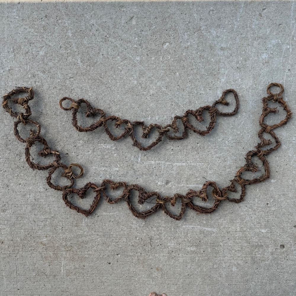 Natural Grapevine Heart Garland Set Rustic Farmhouse Vine Decor 2 Pieces